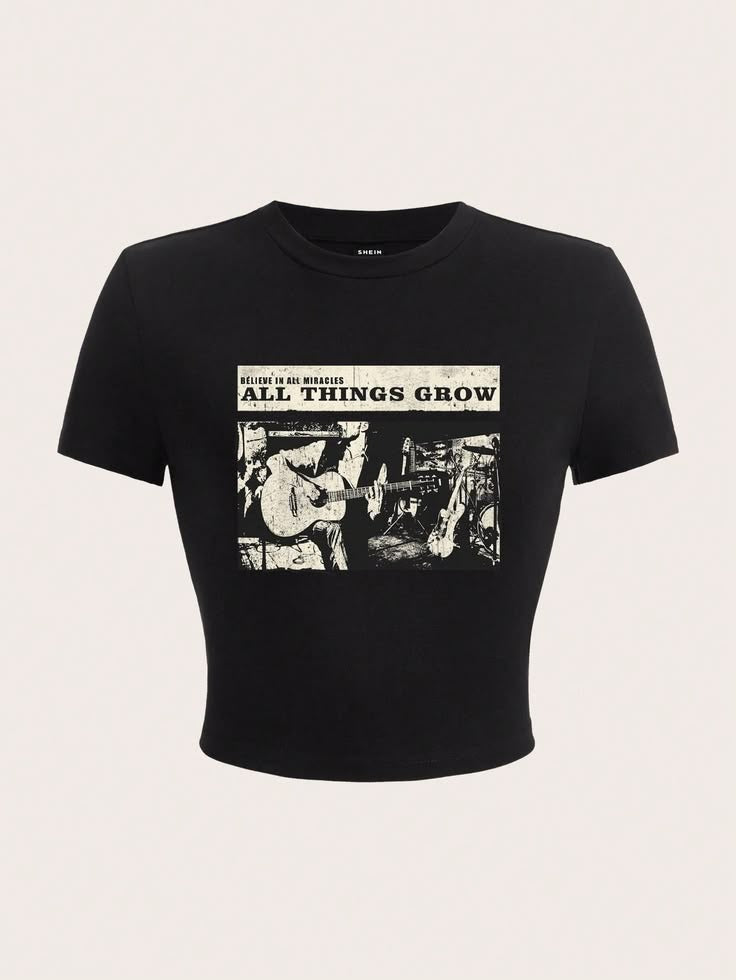 Indie Rock Acoustic Guitar Crop Top - Black Grunge Music Baby Tee