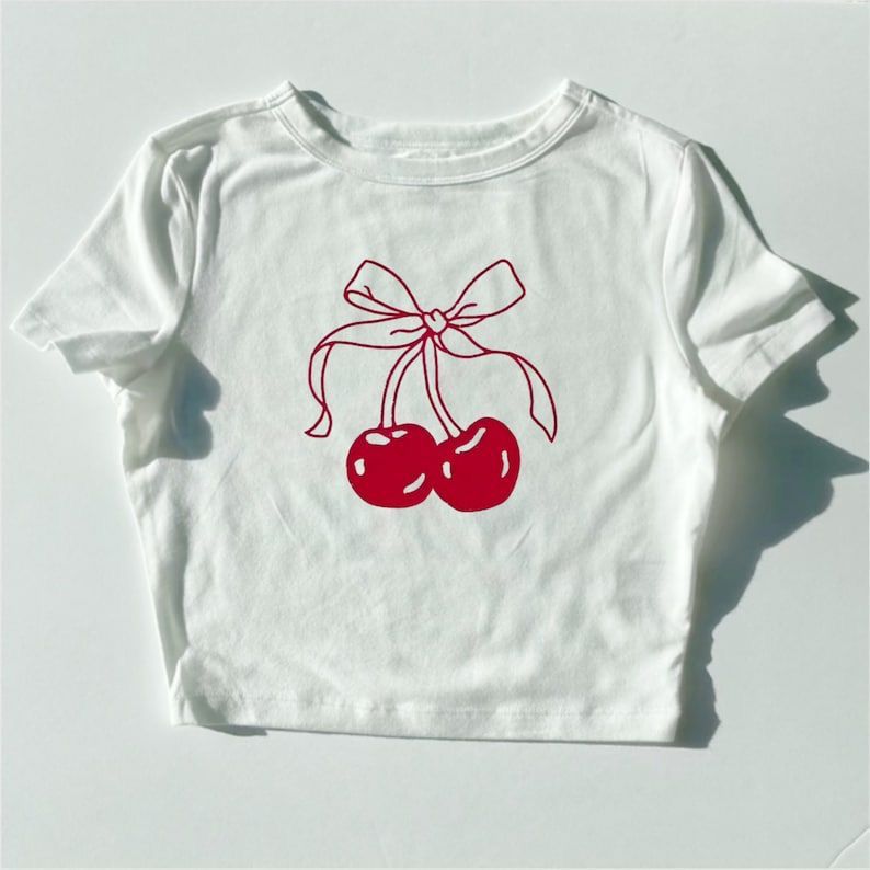 Cute Cherry Bow Crop Top T-Shirt