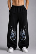 Blue & Silver Tribal Graphic Print Black Joggers | Streetwear