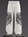 Tribal Tiger Graphic Print White Joggers | Streetwear