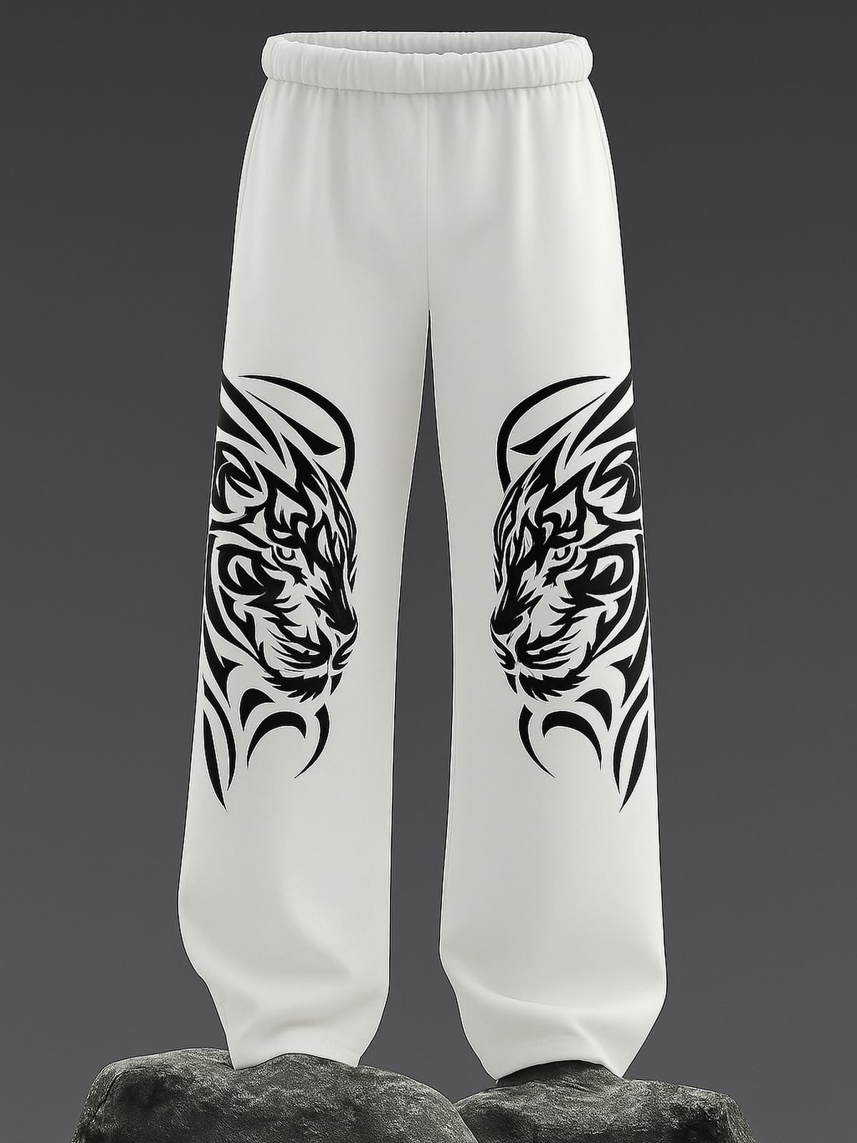 Tribal Tiger Graphic Print White Joggers | Streetwear
