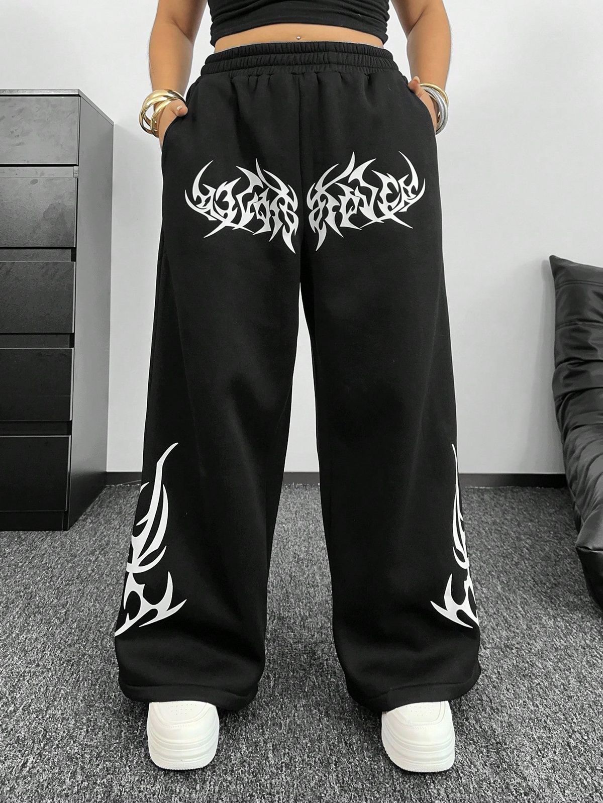 Tribal Graphic Print Black Baggy Joggers | Streetwear