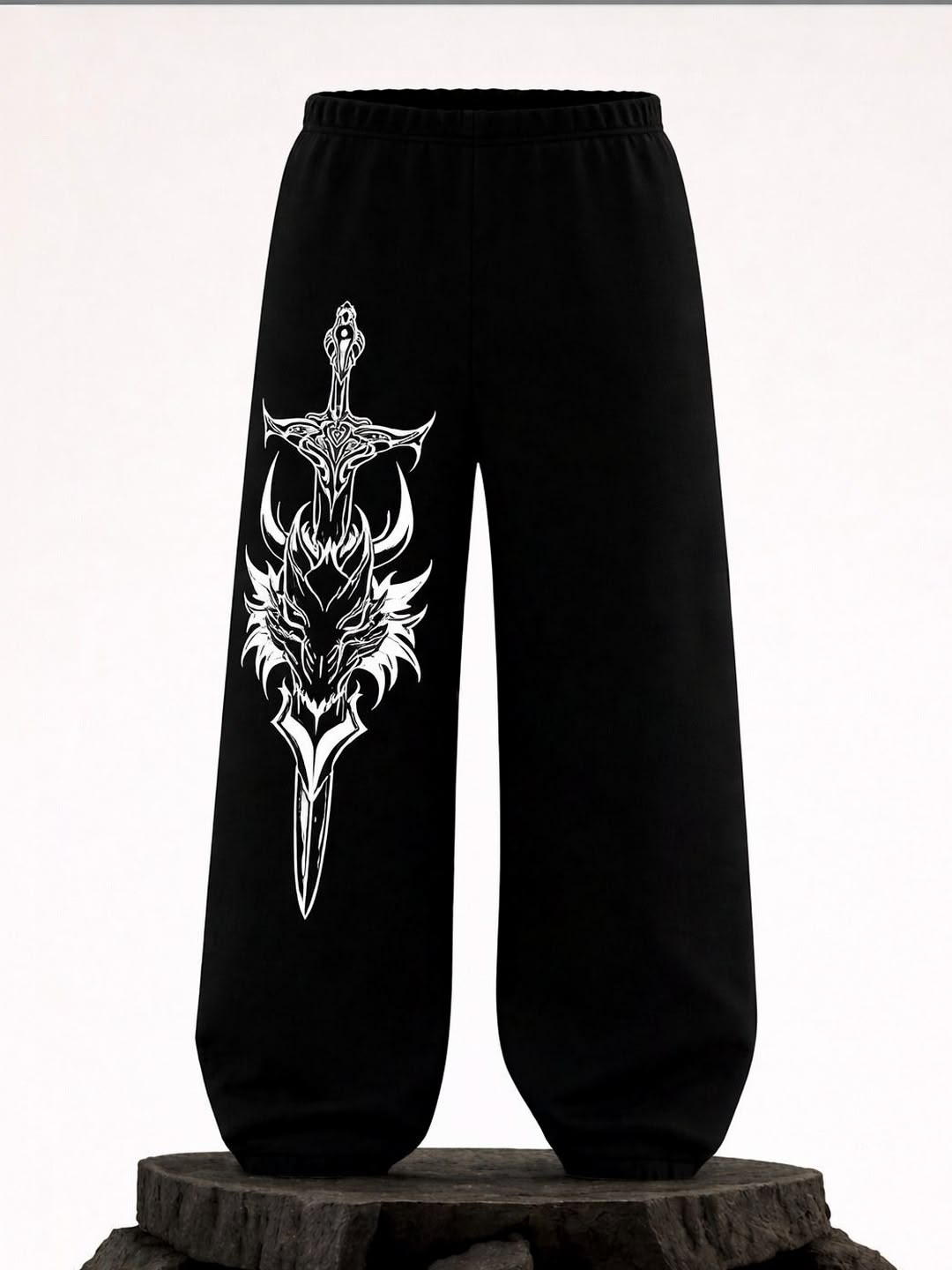 Dragon & Sword Graphic Print Black Joggers | Streetwear
