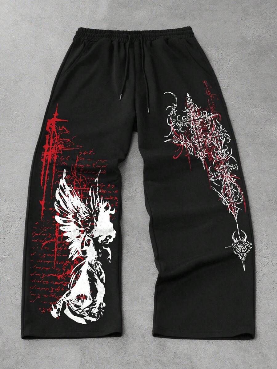 "Angelic Gothic" Graphic Oversized Black Sweatpants