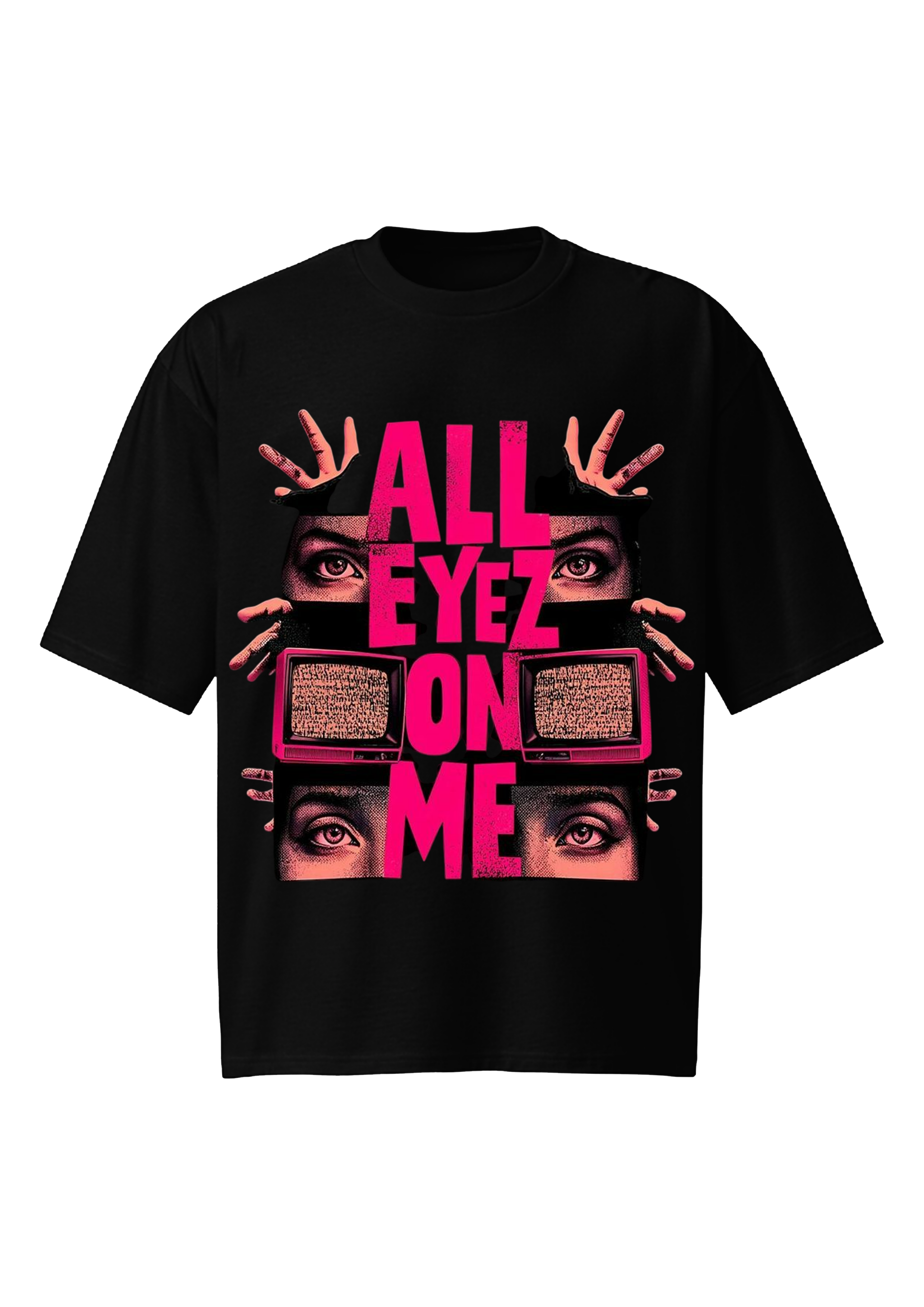 All Eyez On Me V2 Black Oversized Tee - Cyber Horror Streetwear