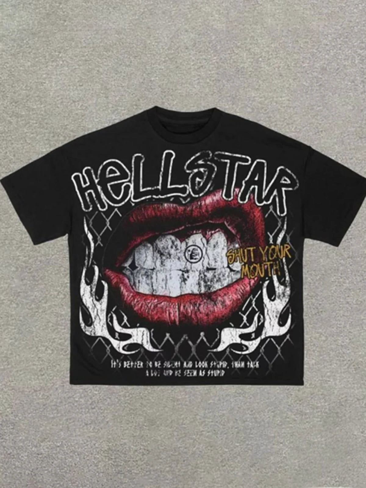 Hellstar "Shut Your Mouth" Lips Graphic Tee – Black Oversized Streetwear T-Shirt