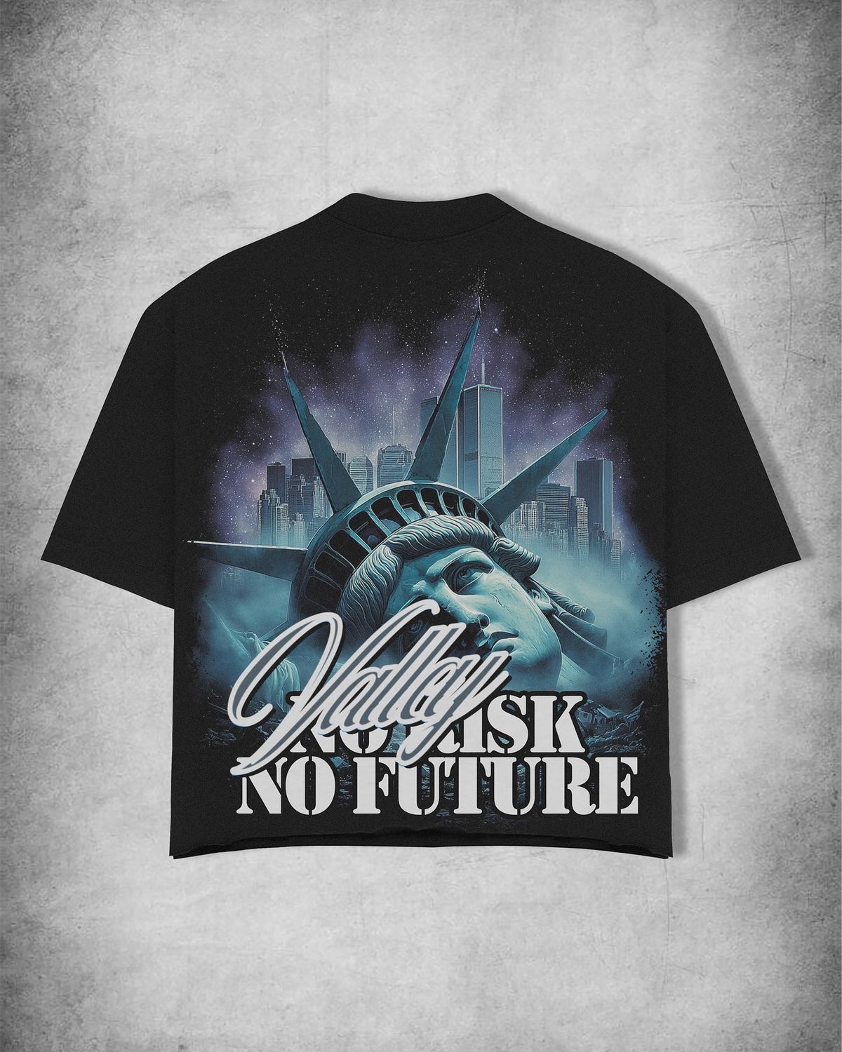 Valley "No Risk, No Future" Graphic Oversized Black Unisex T-Shirt