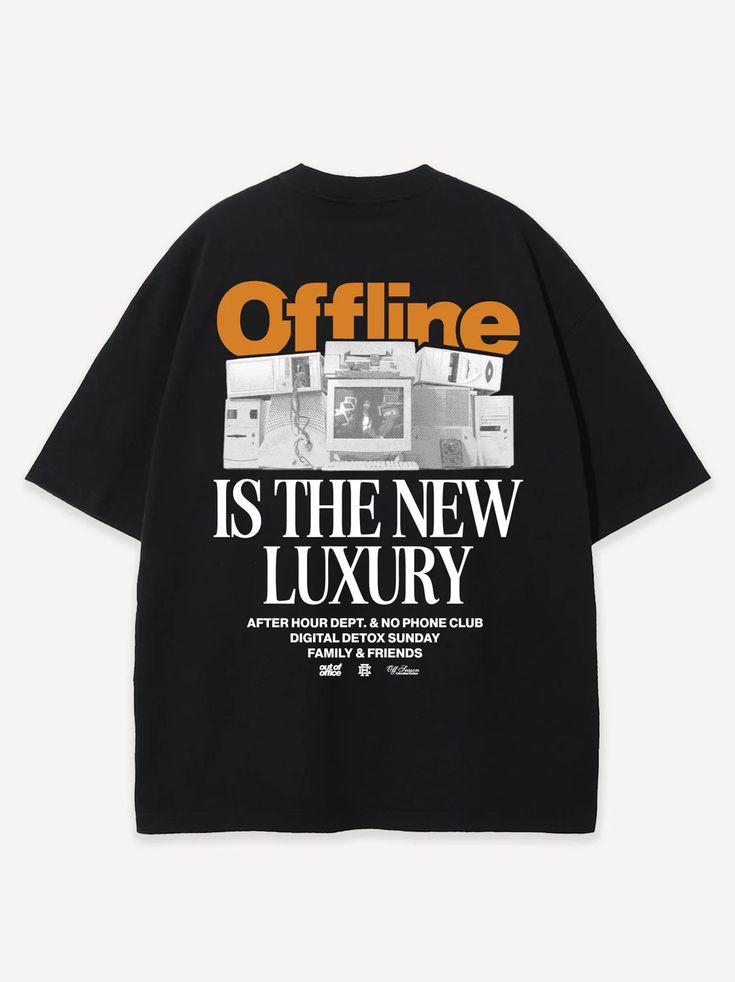 Offline Is The New Luxury Black Oversized Tee - Retro Tech Streetwear