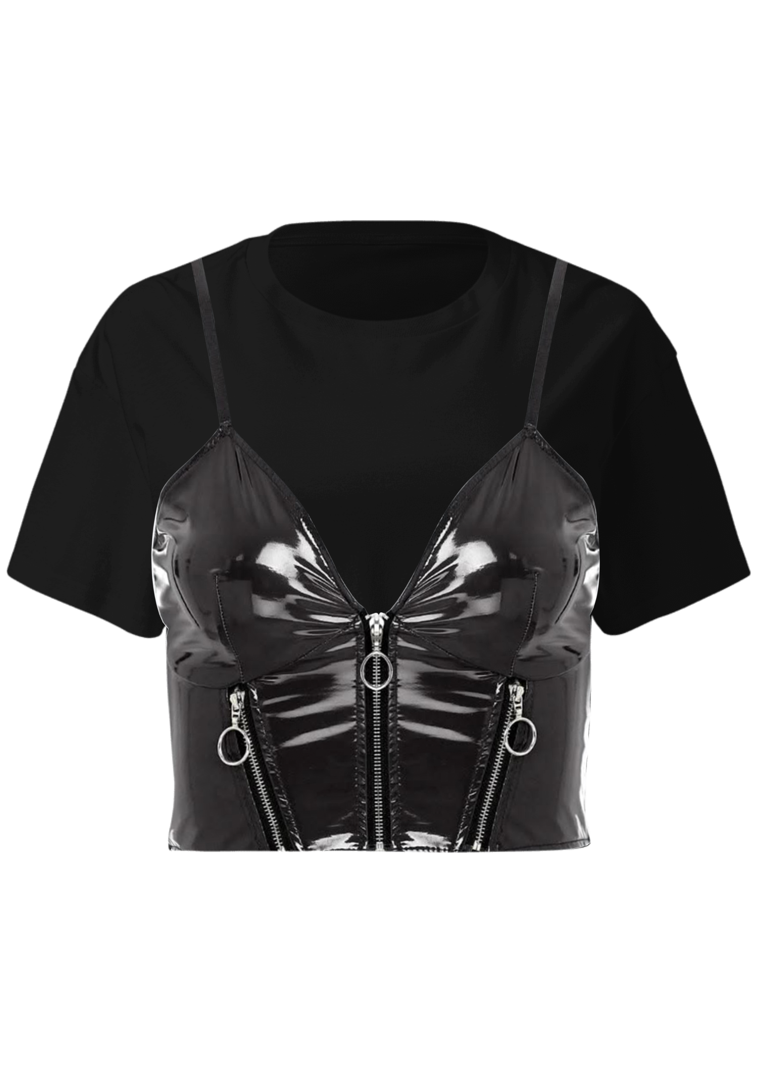 Half Sleeve Crop Top with Black Corset Detail | Korean Street Style Fashion