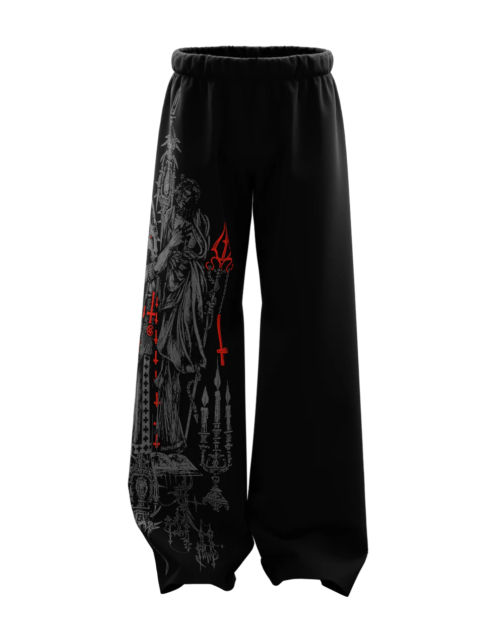 Black Gothic Cathedral Wide Leg Sweatpants – Oversized Dark Streetwear Joggers