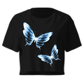 Blue Butterfly Graphic Women's Crop Top | Aesthetic Y2K Black Baby Tee