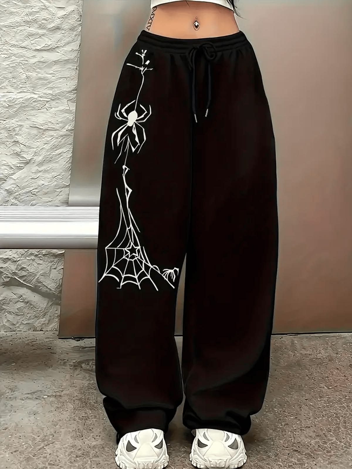 Spider & Web Graphic Print Black Joggers | Streetwear