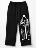 "Hooded Figure" Graphic Oversized Black Sweatpants