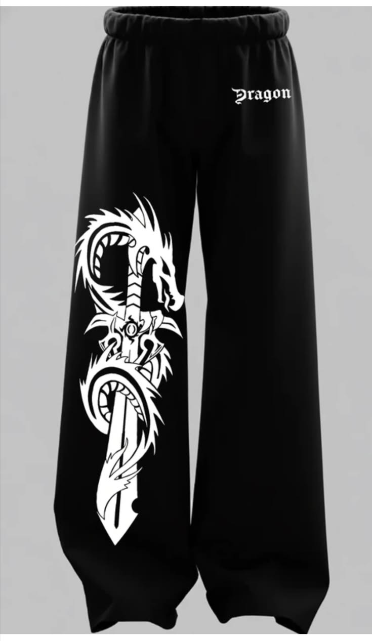 "Dragon & Sword" Graphic Oversized Black Sweatpants