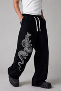 "Dragon Motif" Graphic Oversized Black Sweatpants