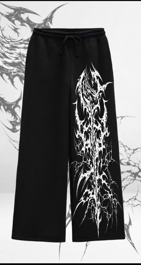 "Abstract Tribal" Gothic Graphic Oversized Black Sweatpants