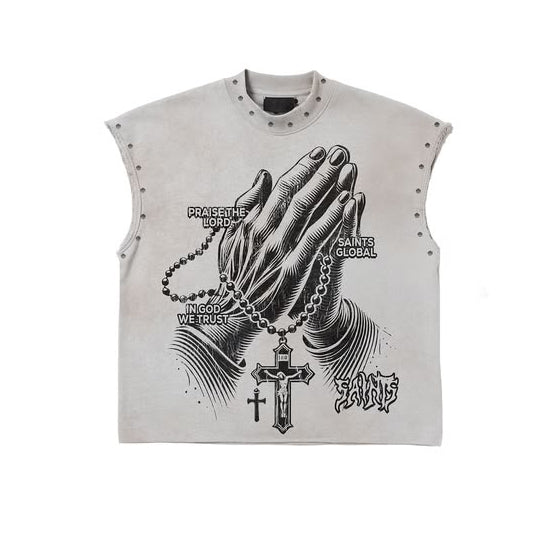 Rosemary Saints Global Praying Hands Muscle Tee – Light Gray
