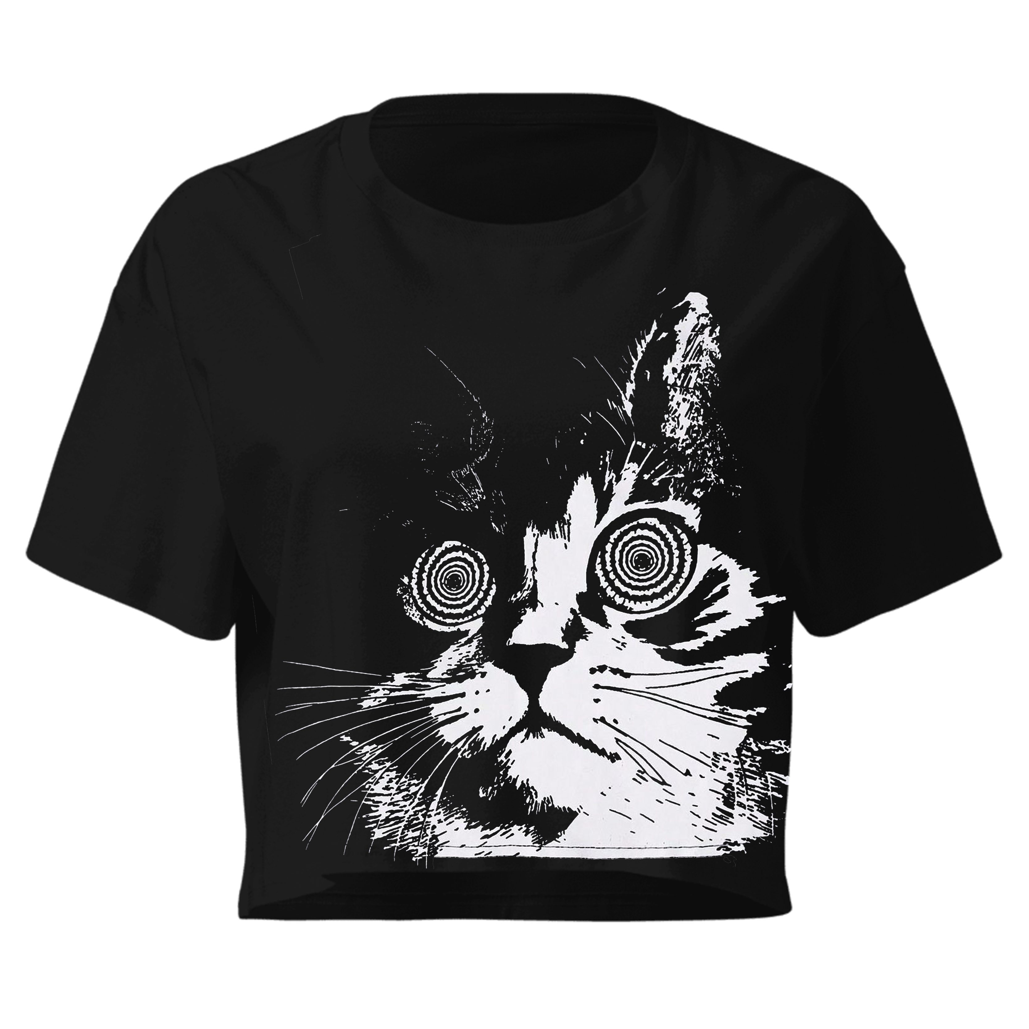 Hypnotic Cat Graphic Women's Crop Top | Gothic Aesthetic Black Baby Tee