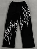 White Tribal Graphic Print Black Joggers | Streetwear