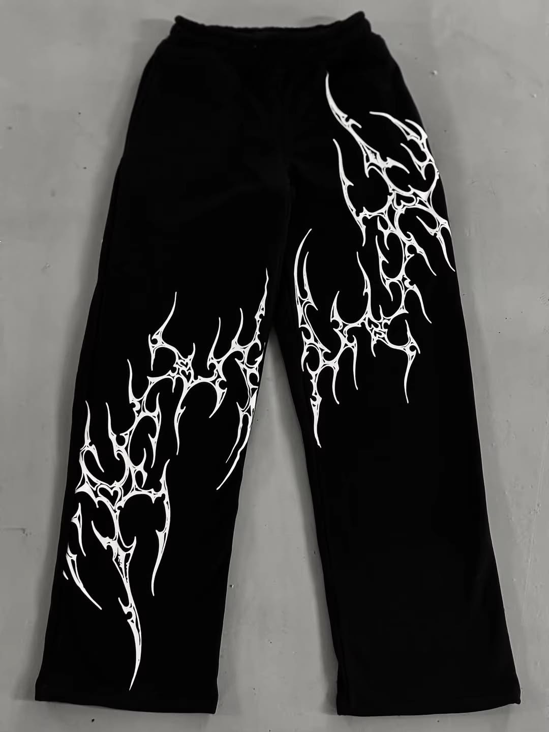 White Tribal Graphic Print Black Joggers | Streetwear