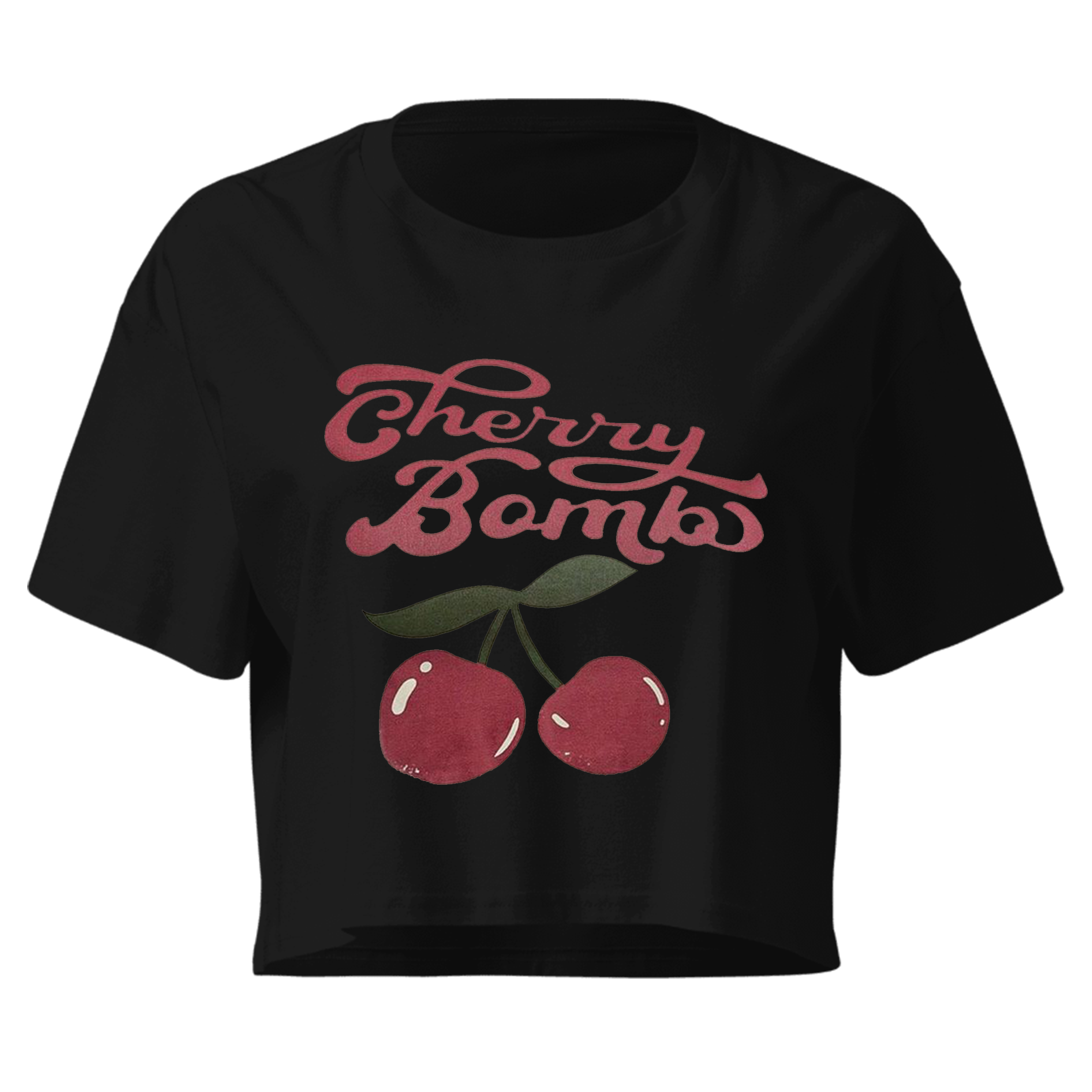 Cherry Bomb Graphic Women's Crop Top | Y2K Aesthetic Black Baby Tee