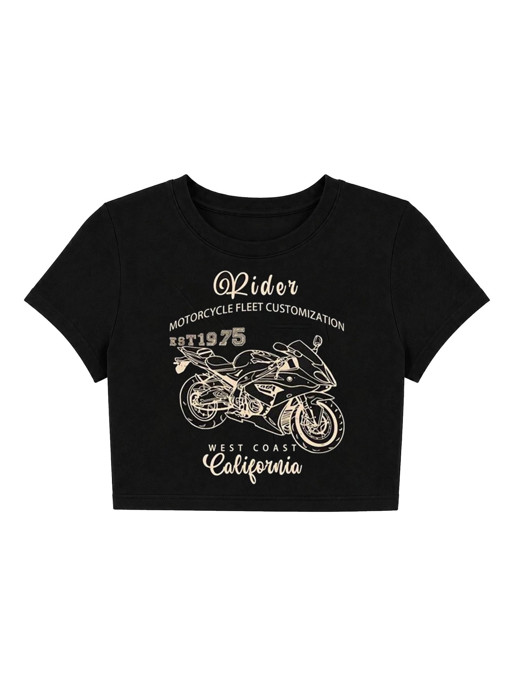 Vintage California Rider Motorcycle Crop Top - Black Grunge Biker Baby Tee