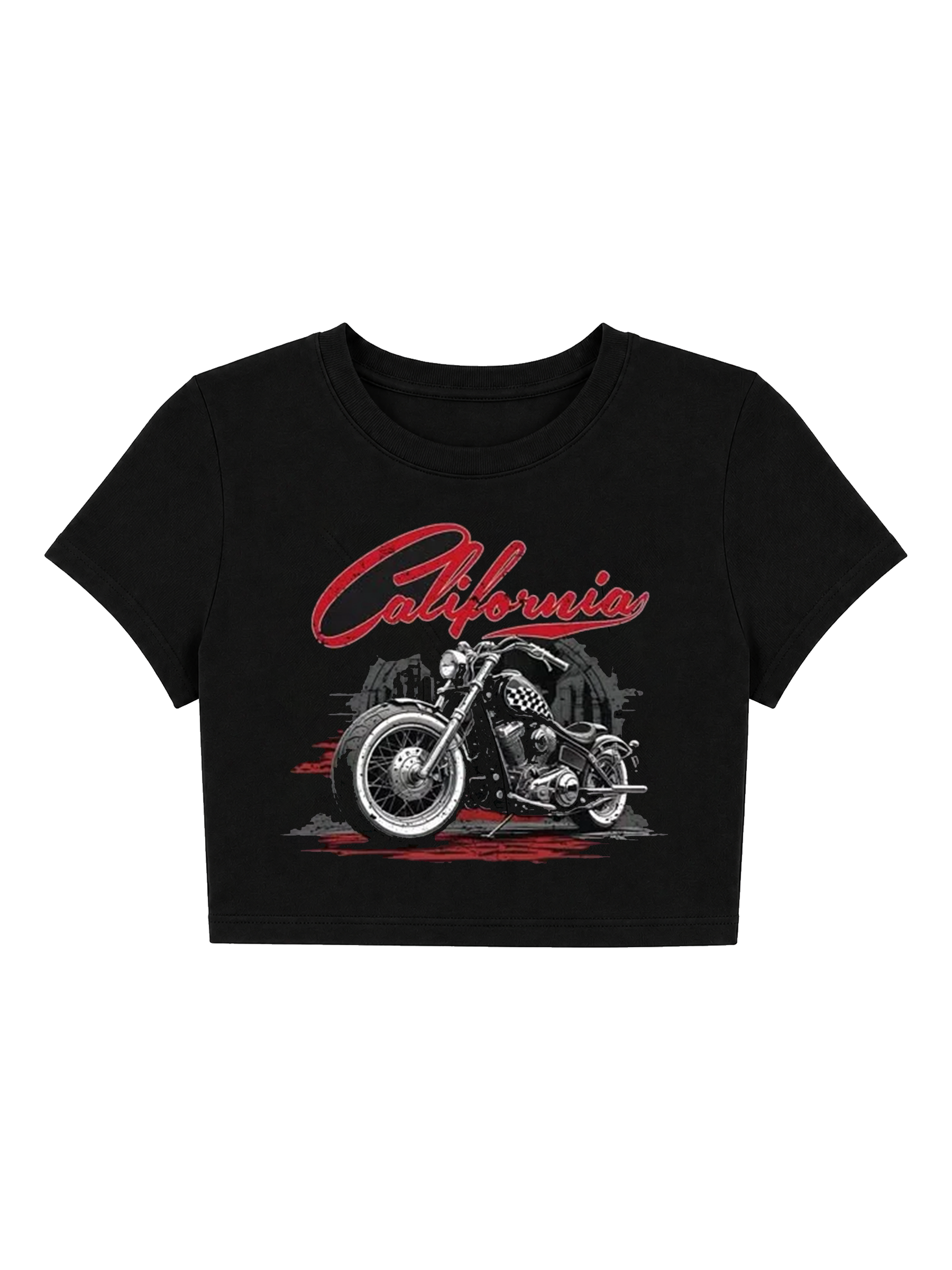 Vintage California Motorcycle Crop Top - Black Grunge Biker Baby Tee