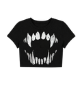 Grunge Monster Fangs Crop Top - Black Graphic Tee