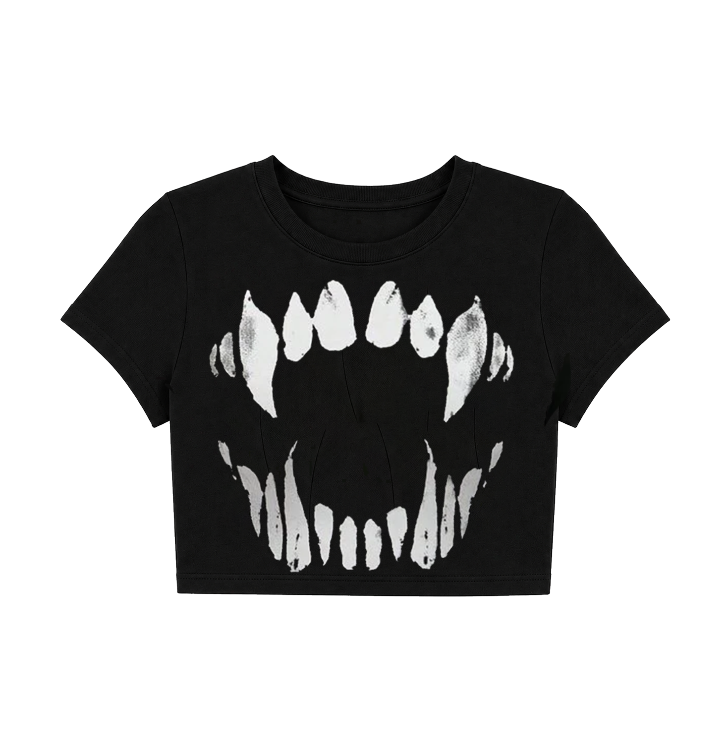 Grunge Monster Fangs Crop Top - Black Graphic Tee