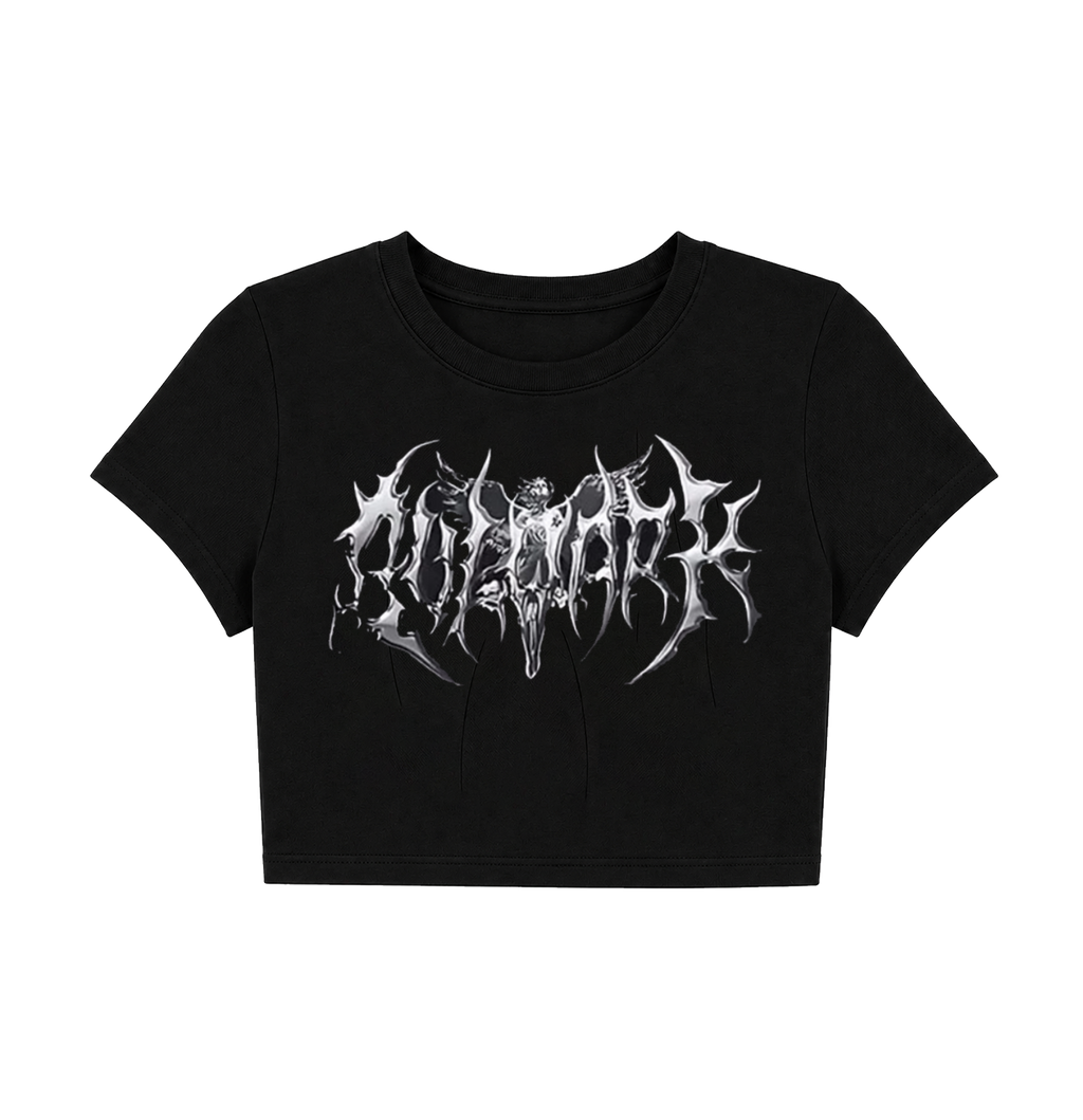 Y2K Vintage Angel Wings Heart Crop Top - Black Grunge Graphic Tee