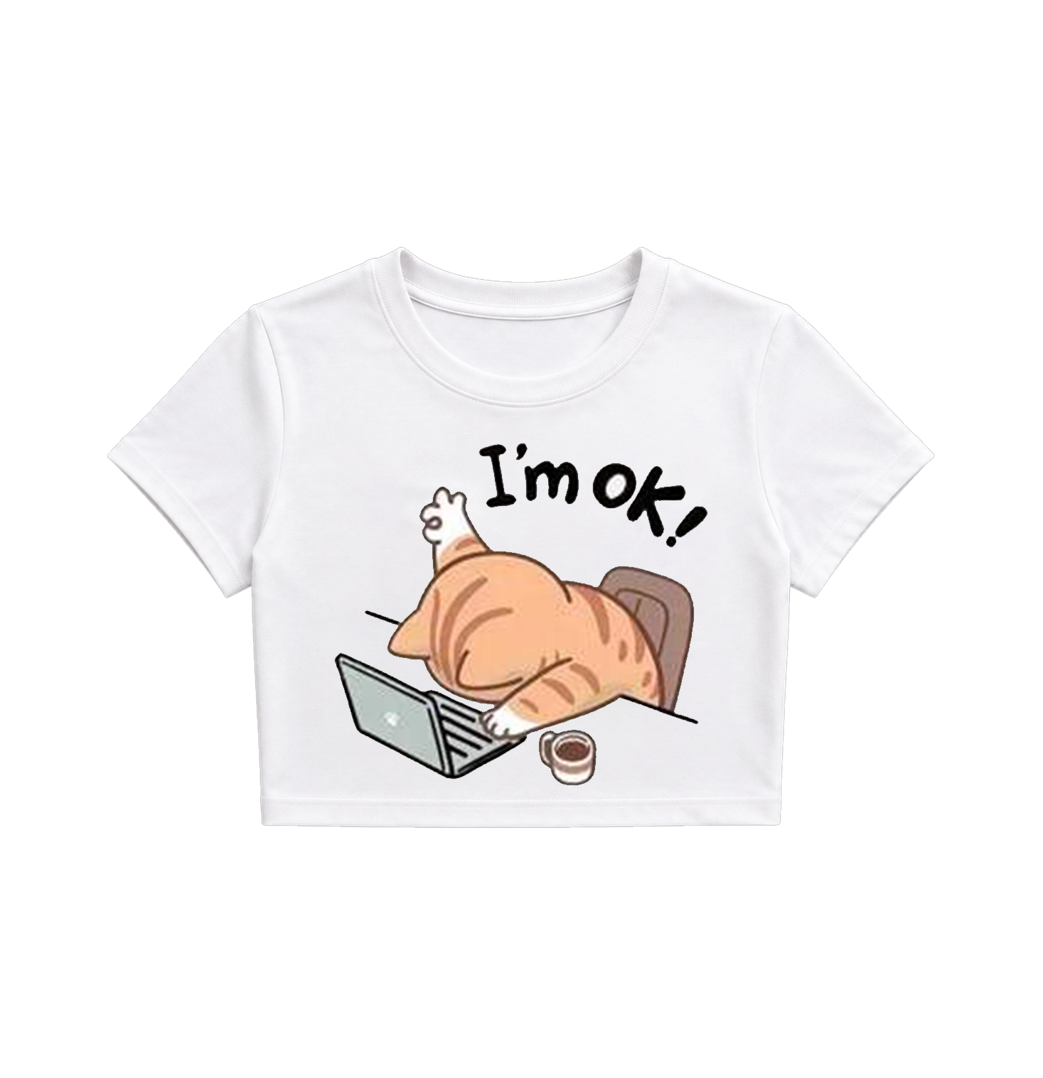 Cute "I'm OK!" Cat Working T-Shirt for Women | Funny Graphic Tee