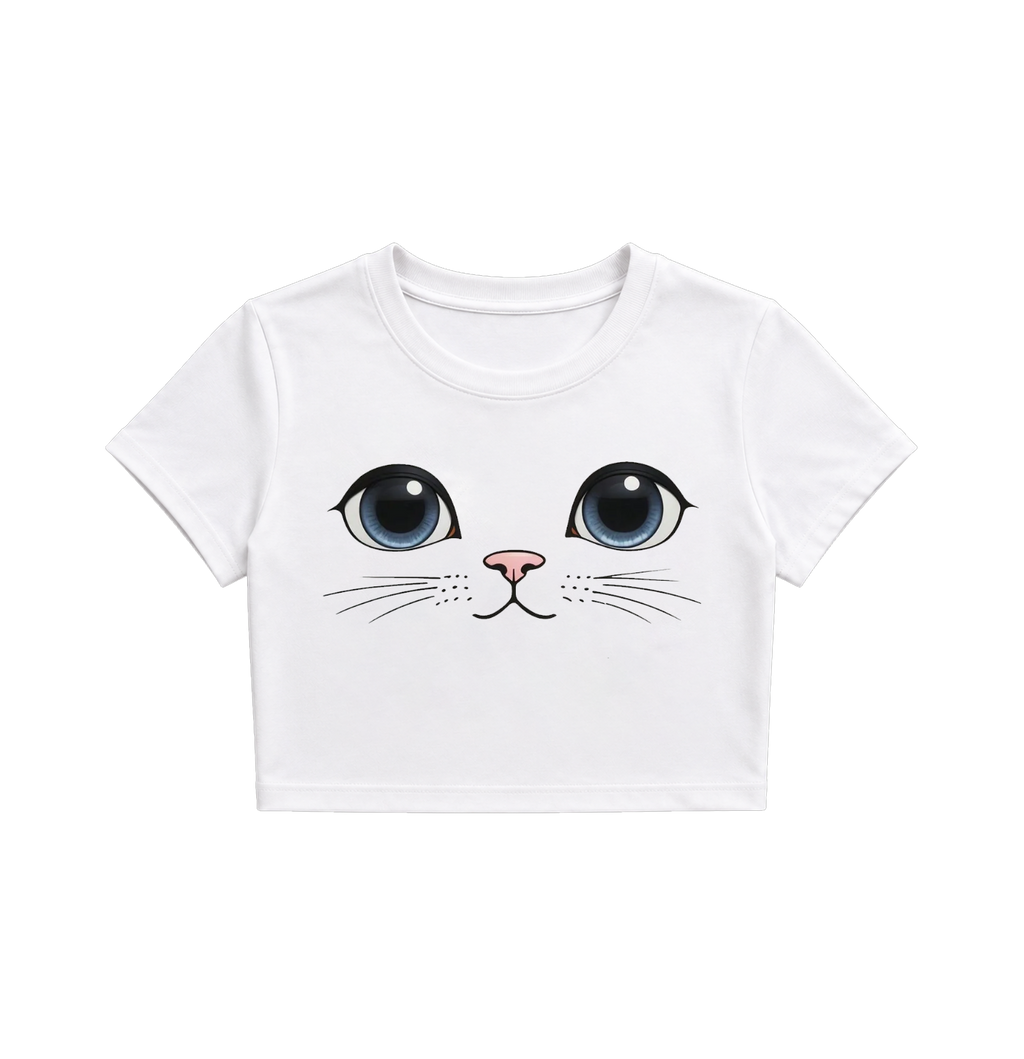 Cute Cat Face Crop Top for Women | Aesthetic Graphic Baby Tee
