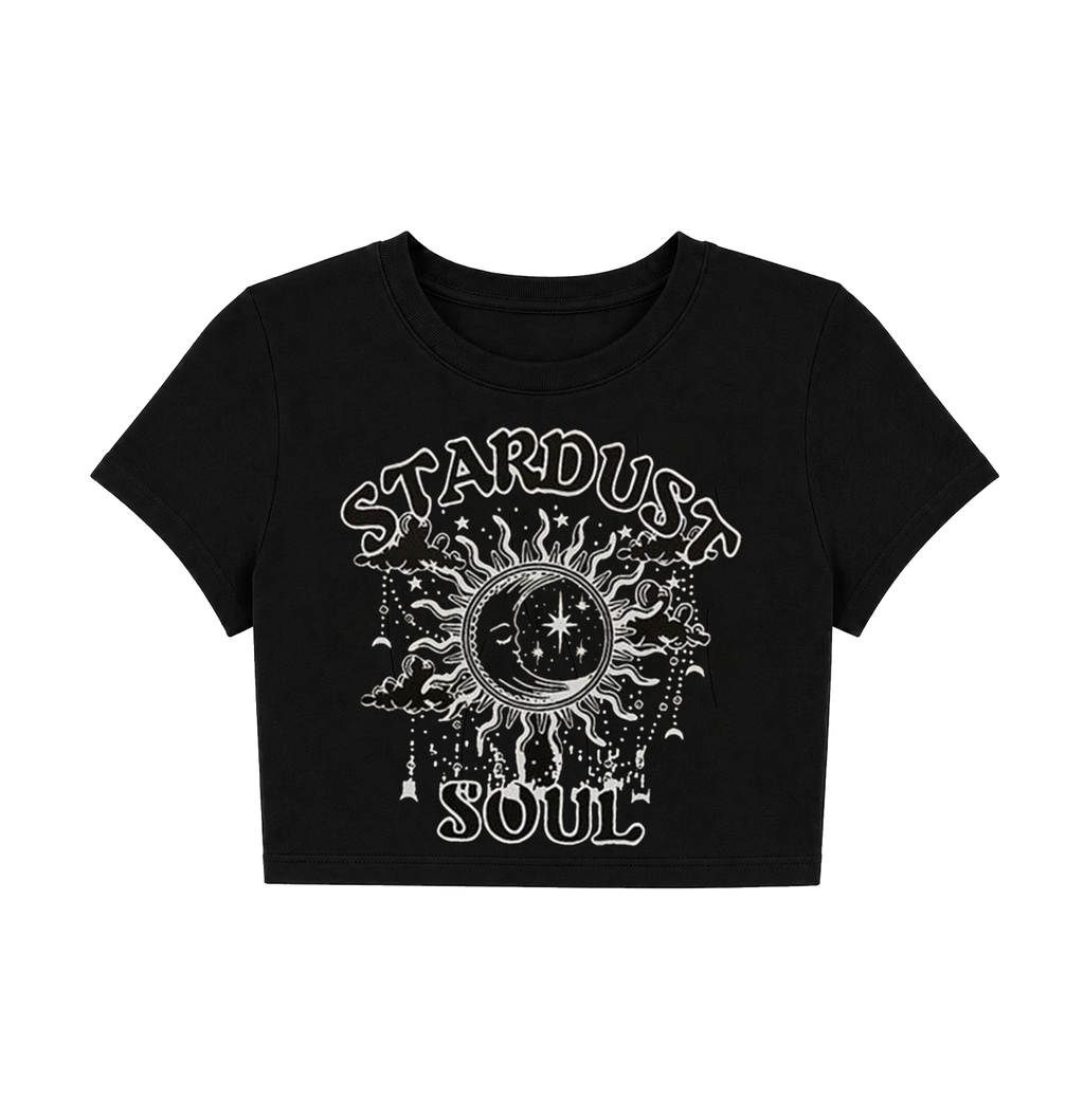 Stardust Soul Celestial Crop Top - Black Graphic Tee