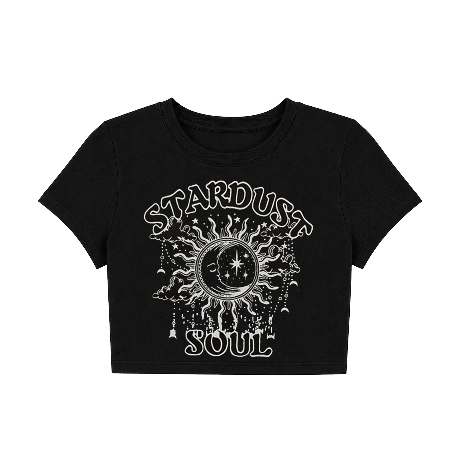 Stardust Soul Celestial Crop Top - Black Graphic Tee