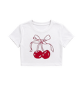 Cute Cherry Bow Crop Top T-Shirt