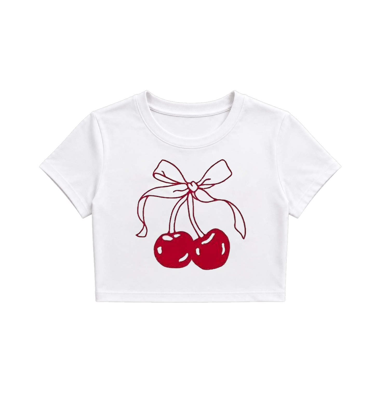 Cute Cherry Bow Crop Top T-Shirt