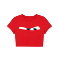 Women's Red Cartoon Eyes Crop Top | Cute Graphic Slim Fit T-Shirt