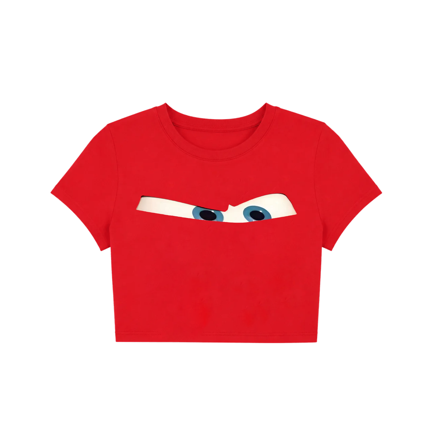 Women's Red Cartoon Eyes Crop Top | Cute Graphic Slim Fit T-Shirt