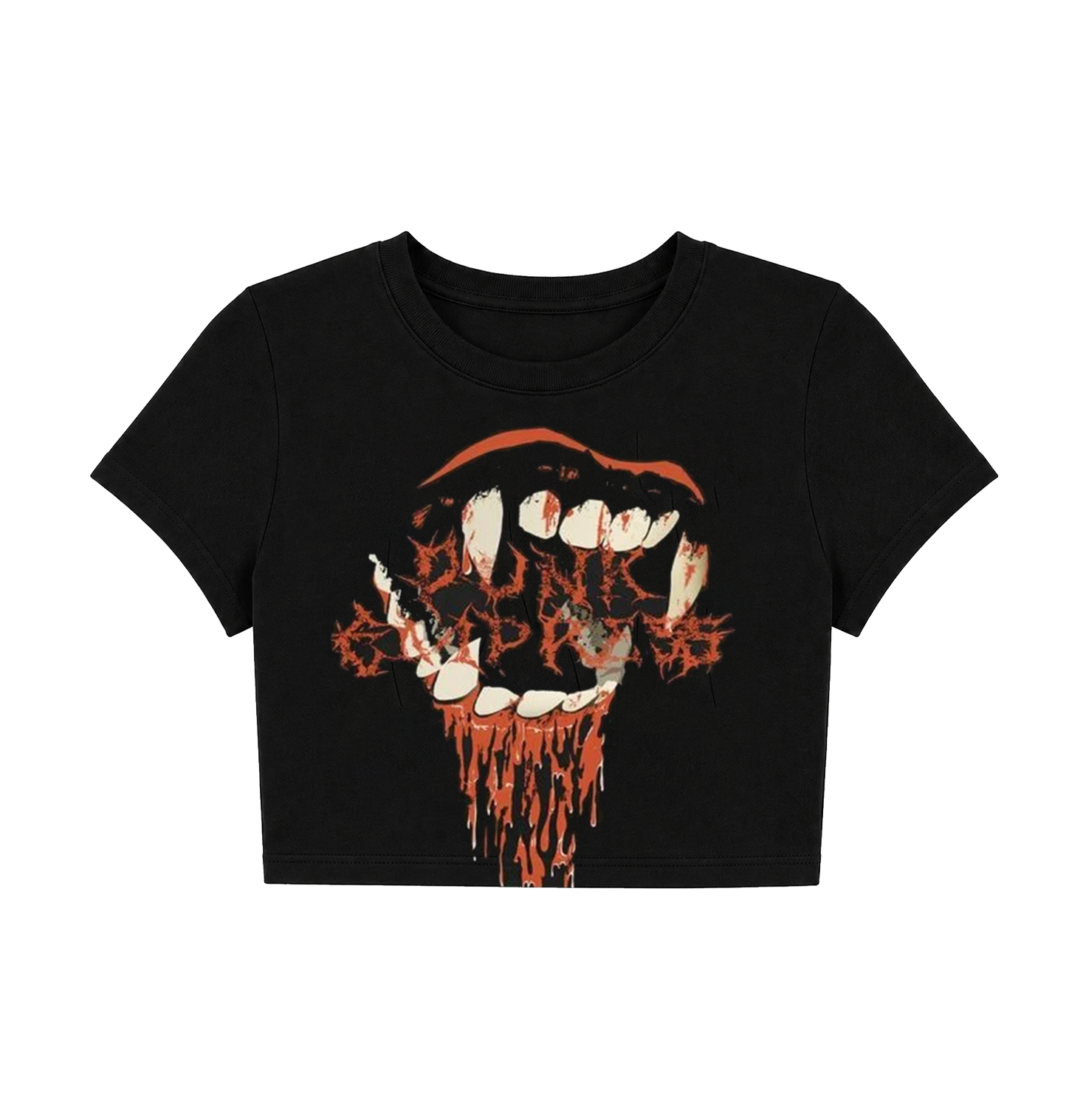 Gothic Vampire Fangs Crop Top - Black Punk Graphic Tee