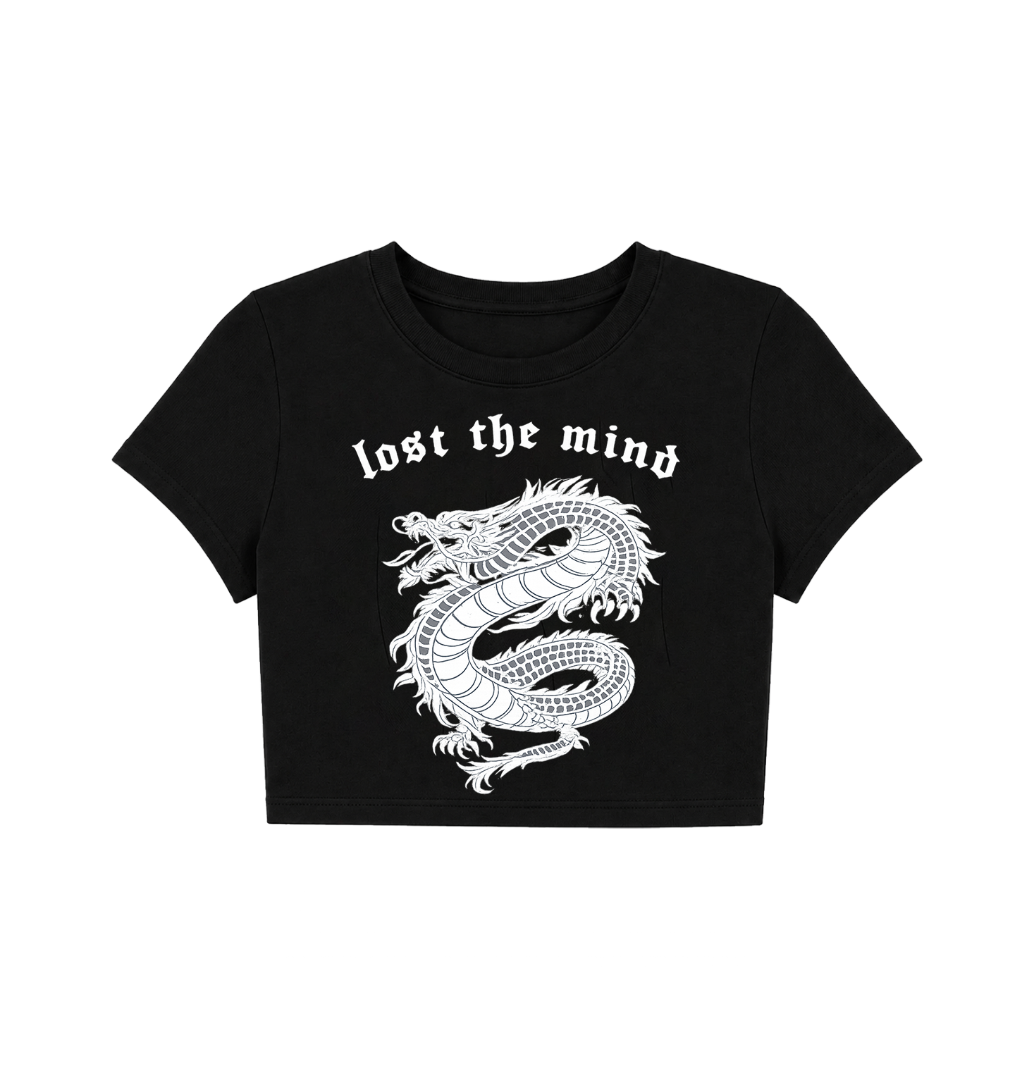 Y2K Gothic Chinese Dragon Crop Top - Black Graphic Tee