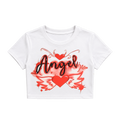 Y2K Airbrush Angel Heart Crop Top - White Ribbed Graphic Tee