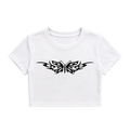 Cyber Y2K Tribal Butterfly Crop Top - White Graphic Baby Tee