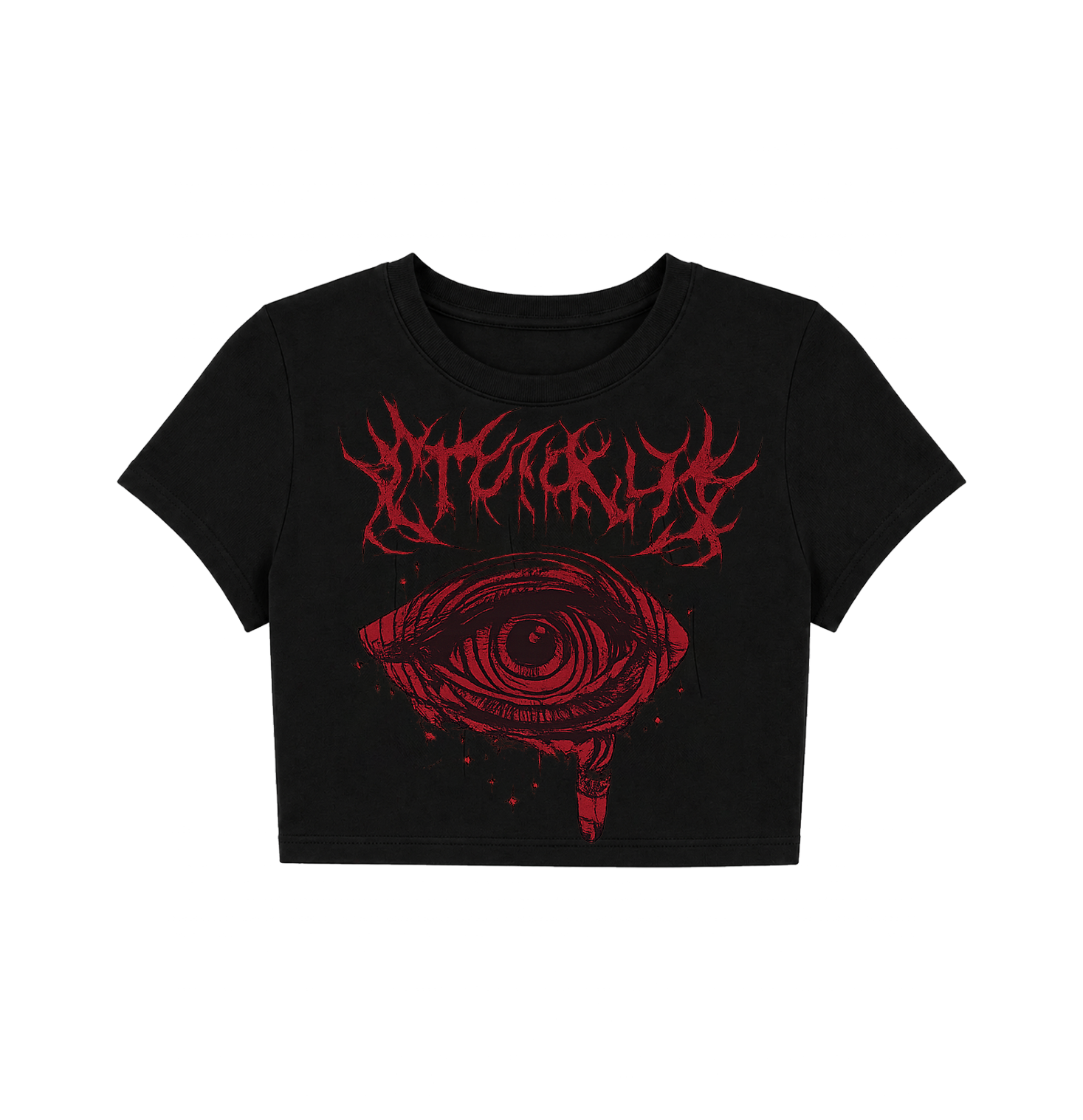 Y2K Red Dragon Crop Top - Black Traditional Graphic Tee