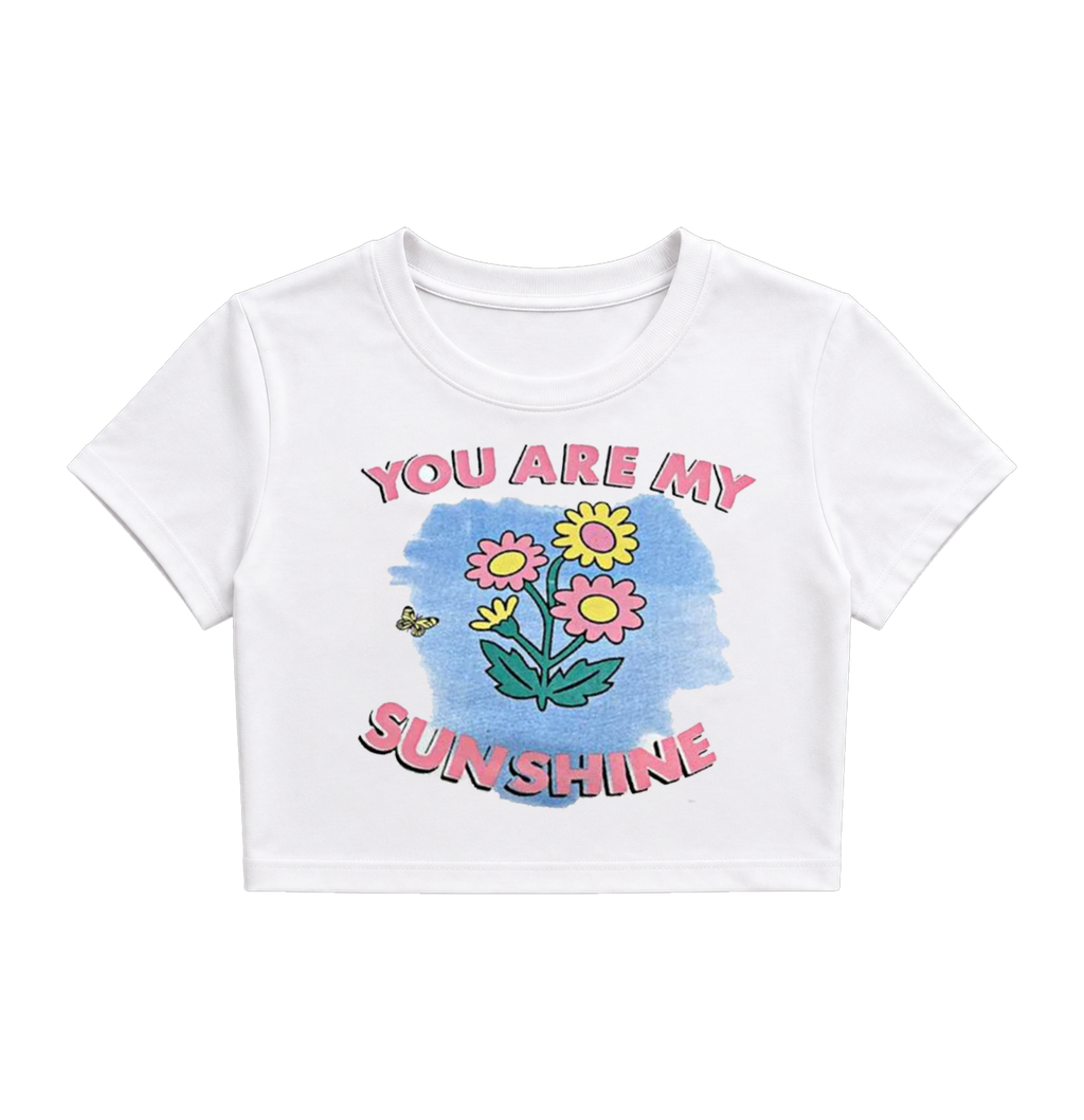 You Are My Sunshine Floral Crop Top - White Graphic Tee