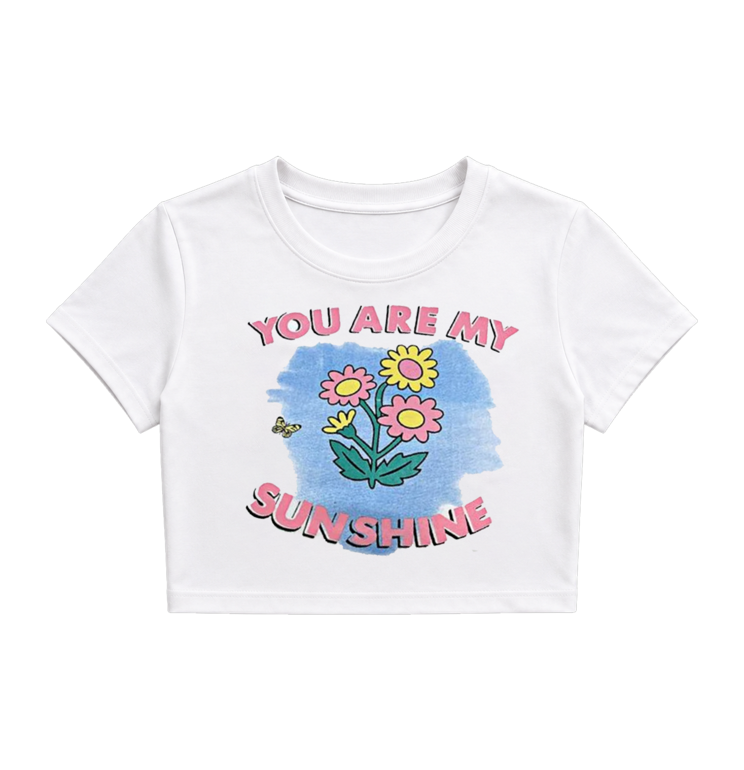 You Are My Sunshine Floral Crop Top - White Graphic Tee