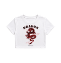 Y2K Red Chinese Dragon Crop Top - White Graphic Tee