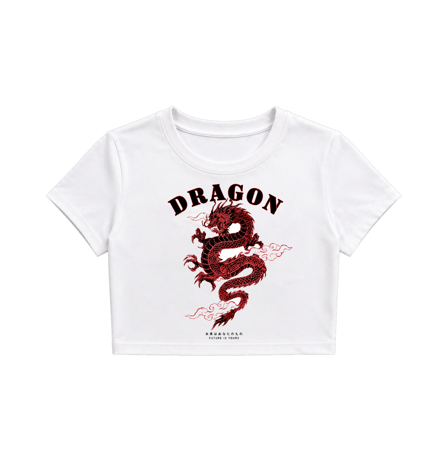 Y2K Red Chinese Dragon Crop Top - White Graphic Tee