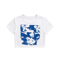 Y2K Cyberface Collage Crop Top - White & Blue Graphic Tee