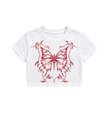 Grunge Barbwire Butterfly Crop Top - White & Red Graphic Tee