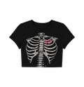 Y2K Skeleton Rib Cage Crop Top - Black Grunge Graphic Tee